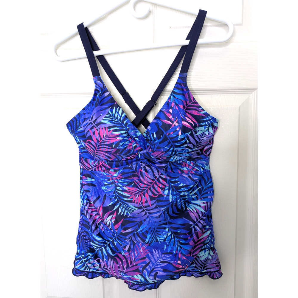 2 Piece Tankini Skirt with Built In Brief Blue Floral Large 12-14